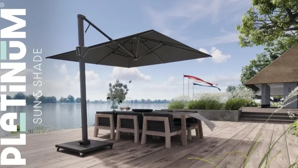Platinum Sun & Shade zweefparasol beaufort premium 320x320cm champagne