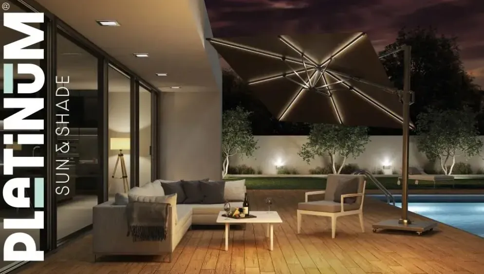 Platinum Sun & Shade zweefparasol challenger t2 glow 350cm lichtgrijs