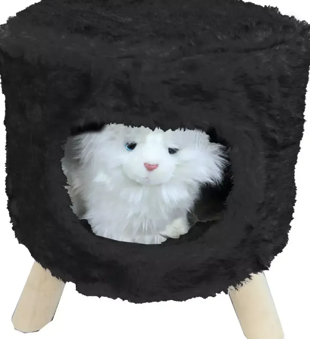 Poef rond pluche met gat Ø 42x50 cm zwart
