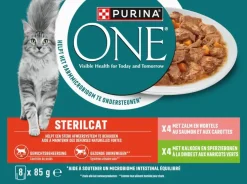 PURINA ONE Sterilcat Fijne Malse Reepjes in Saus met Zalm, Kalkoen kattenvoer 8x85g