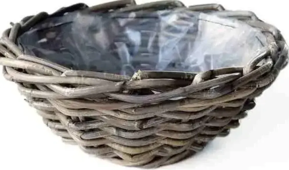 Rotan plantenmand antiek grijs 30x12cm