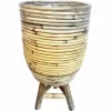 Rotan plantenmand met plastic op poten grijs 25x40cm