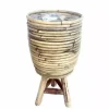 Rotan plantenmand met plastic op poten grijs 18x28cm