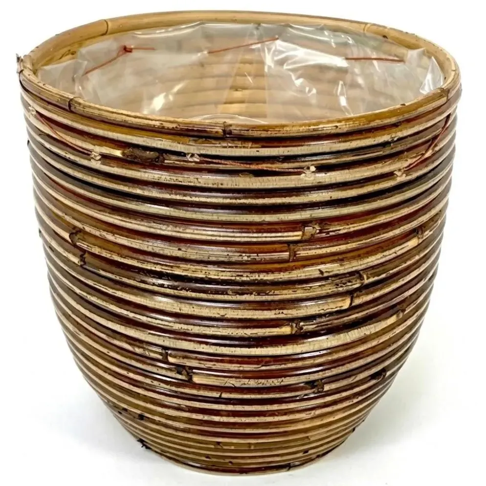 Rotan plantenmand stripe bronze 20x19cm