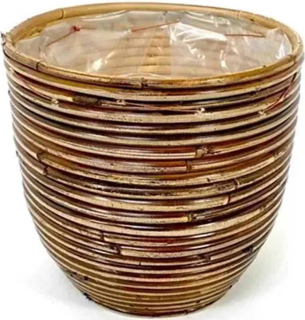 Rotan plantenmand stripe bronze 15x14cm