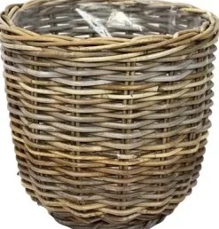 Rotan Rattan grote plantenmand grijs 36x35cm