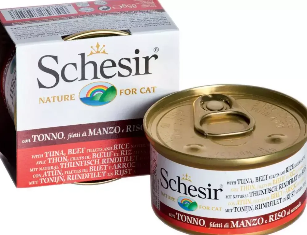 Schesir kattenvoer in natuurlijke saus tonijn, rund & rijst 85g