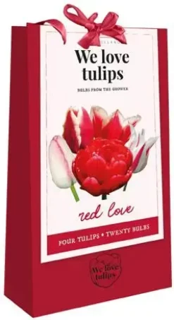 Tas we love tulips red love met 20 bloembollen