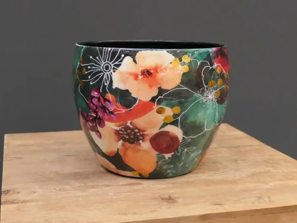 TS Collection bloempot blooming metaal 21x16cm smaragd