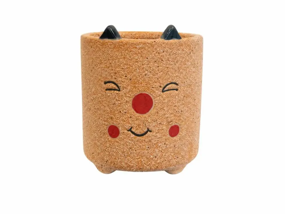TS Collection bloempot happy steen 8x8cm oranje