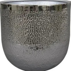 TS Collection bloempot kristy metaal 18x17cm zilver