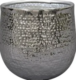 TS Collection bloempot kristy metaal 14x14cm zilver