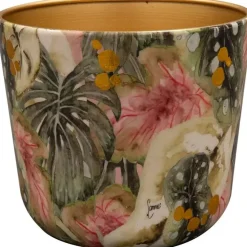 TS Collection bloempot monstera kunststof, metaal 18x16cm mystery