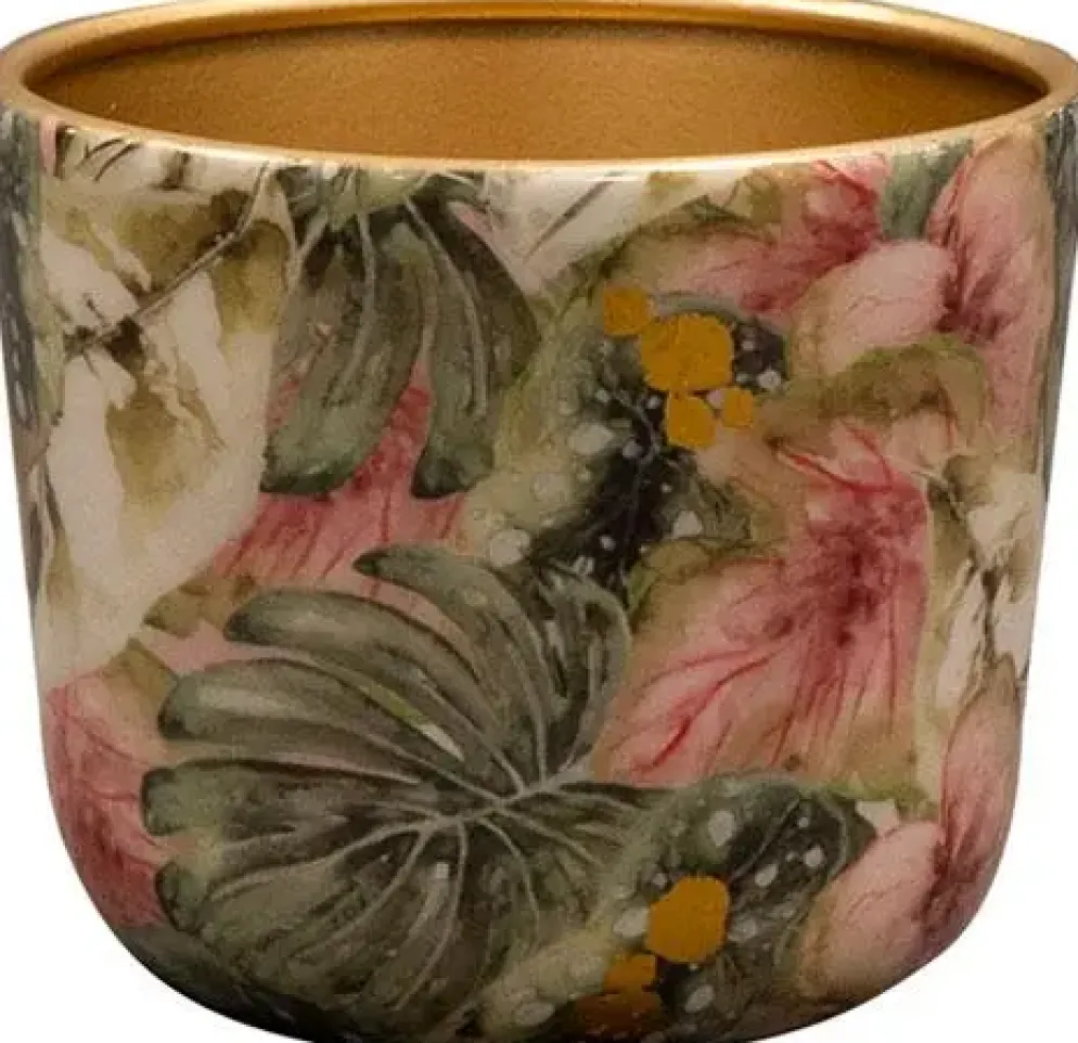TS Collection bloempot monstera kunststof, metaal 7x7cm mystery