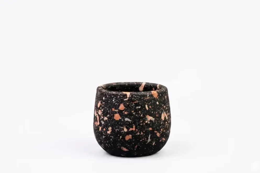 TS Collection bloempot tina steen 8x7cm terrazo black