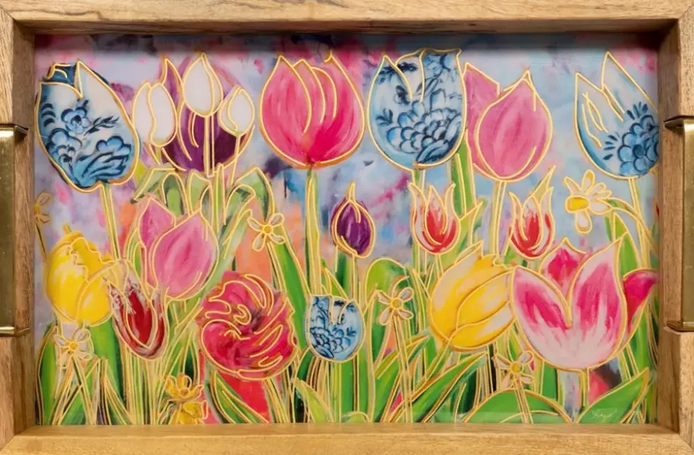 TS Collection dienblad kunststof, hout, metaal dutch beauty 34x23x4cm spring