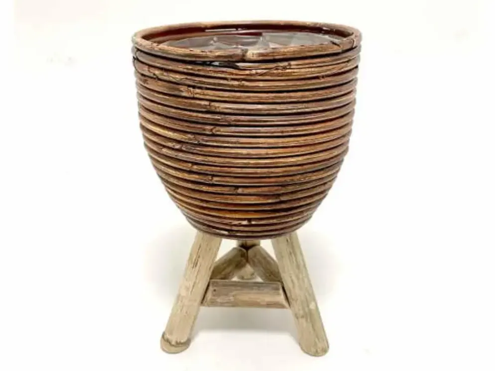 Van der Leeden Mandwerk BV bloempot rotan d18h28cm bronze