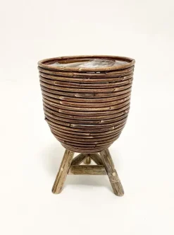 Van der Leeden Mandwerk BV bloempot rotan d20h33cm bronze