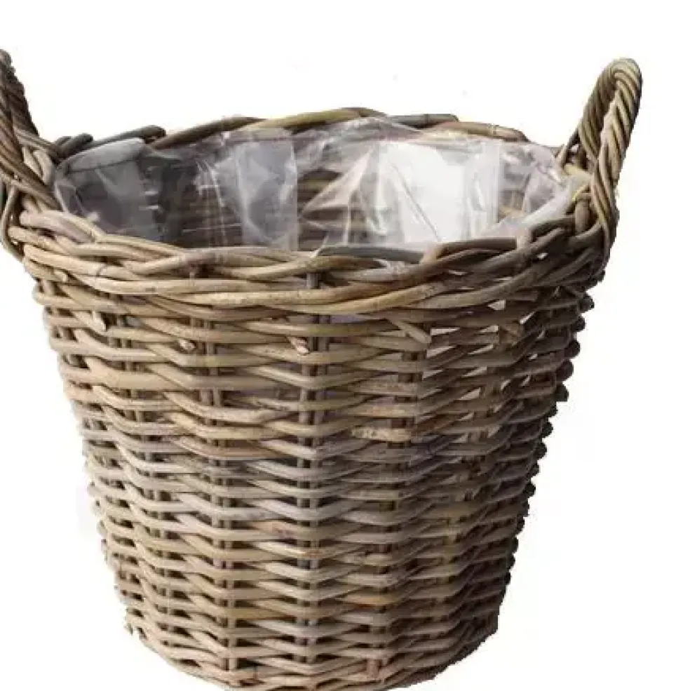 Van der Leeden Rotan Aardappelmand plantenmand 30x23cm antiek grijs