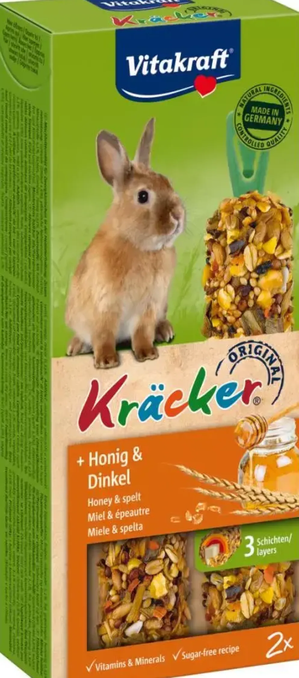 Vitakraft Kräcker dwergkonijn honing & spelt 2-in-1