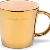 Vondels theekop keramiek thank you 10x11cm gold, ecru