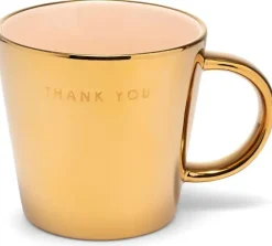 Vondels theekop keramiek thank you 10x11cm gold, ecru
