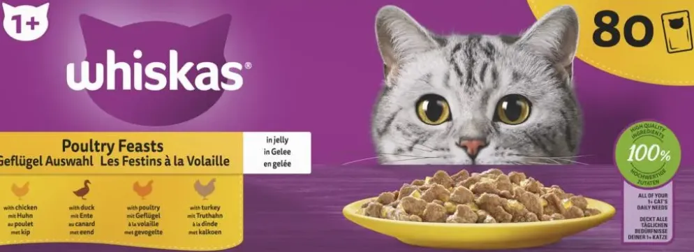 WHISKAS Natvoer voor volwassen katten 80*85g multipack