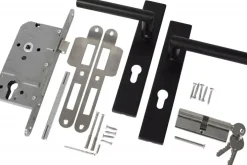 Woodvision RVS luxe deurbeslagset zwart gecoat. SKG keurmerk met slotkast, cilinder en slot.